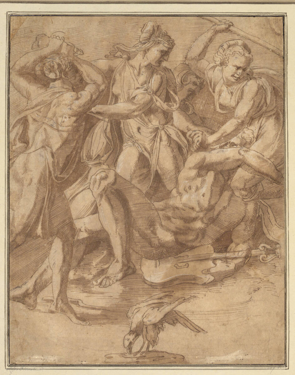 Die Bakchantinnen zerreißen Orpheus