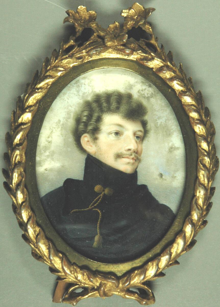 Anonym, Herr in blauem hochgeschlossenem Mantel mit Goldschnüren, Inv. Nr.: 28378