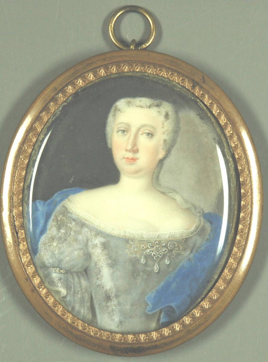 Anonym, Dame in grauem Kleid mit blauem Schultertuch, Inv. Nr.: 30145