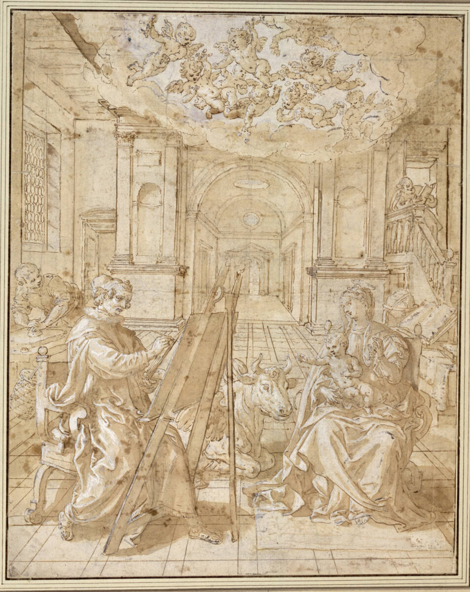 Der heilige Lukas malt die Madonna, Maerten de Vos, 1585–1602