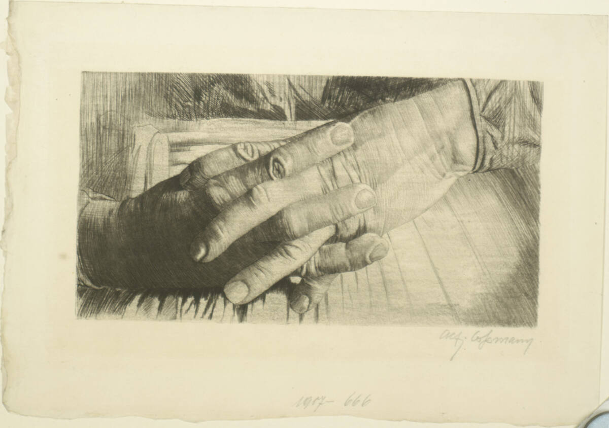 Gefaltete Hände einer Bäuerin, Alfred Cossmann