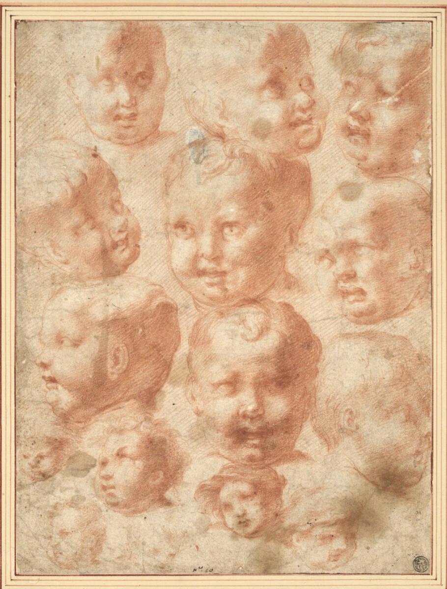 Anonym, Studienblatt mit 15 Kinderköpfen, Inv. Nr.: 13304