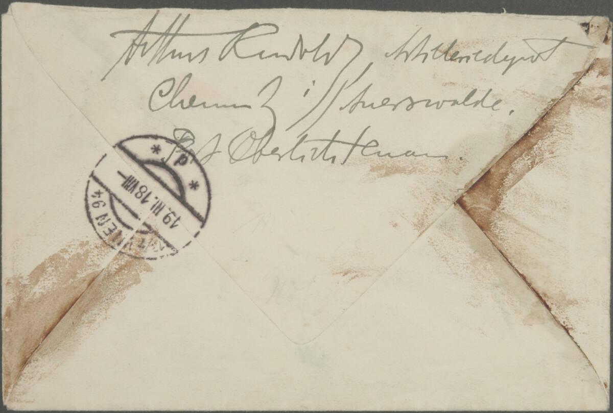Briefumschlag mit Absender Arthur Rudolph, adressiert an Egon Schiele, Inv. Nr.: ESA919v