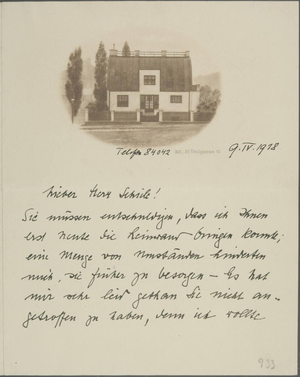 Brief von Lilly Steiner an Egon Schiele vom 9. April 1918, Inv. Nr.: ESA933r