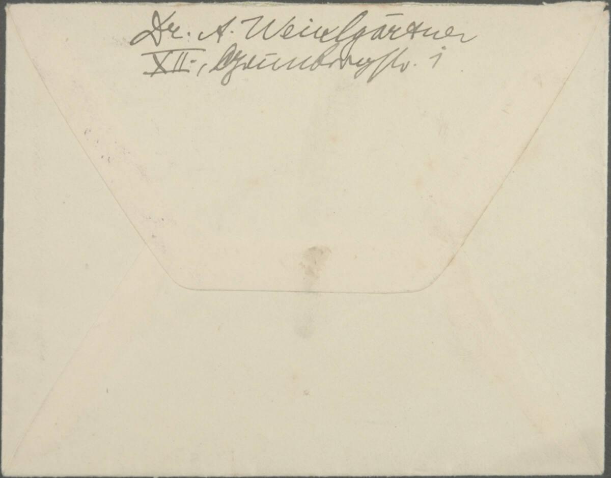 Briefumschlag mit Absender Arpád Weixlgärtners von 1917, Inv. Nr.: ESA958a/verso