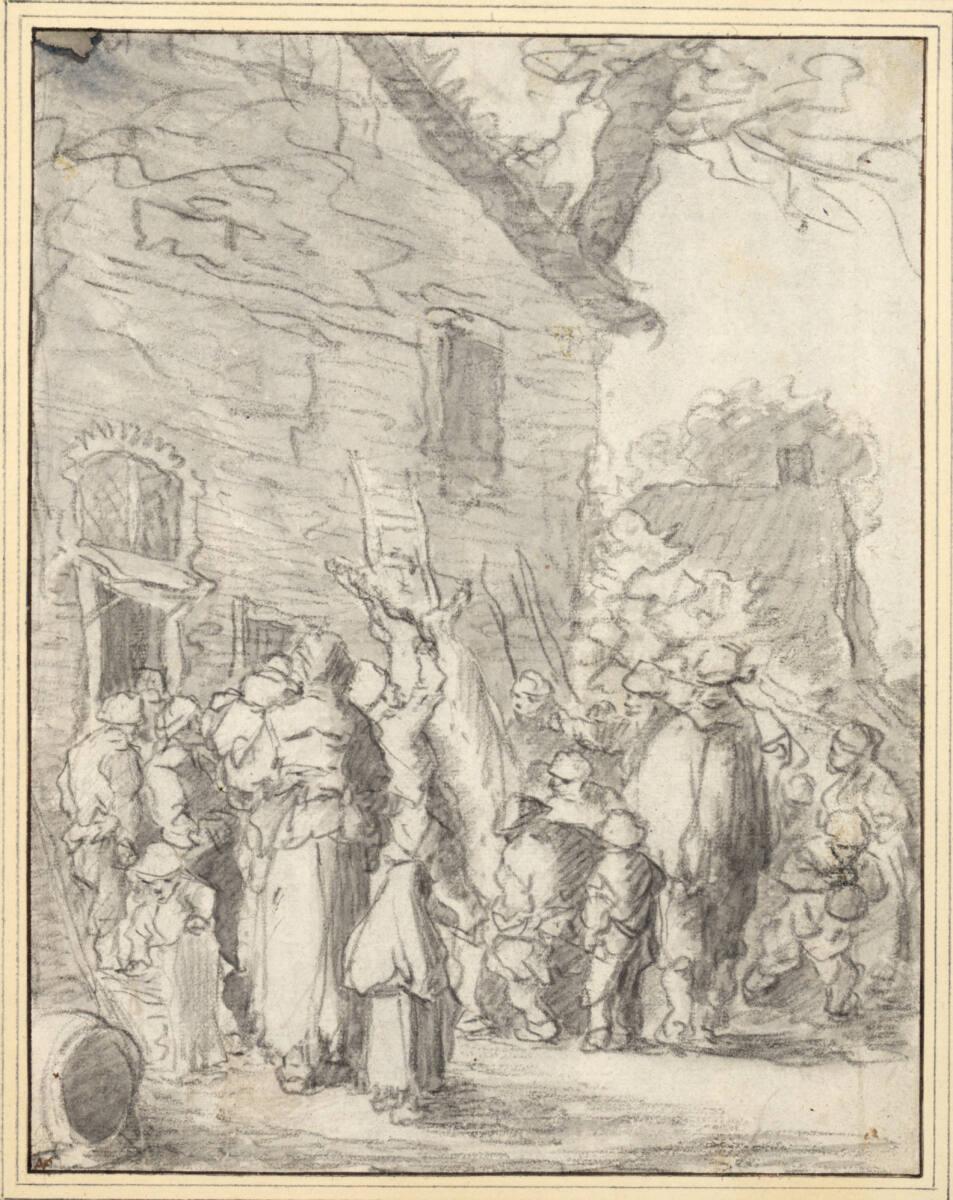Anonym , Sauschlachtung vor einem Bauernhaus, Inv. Nr.: 13360