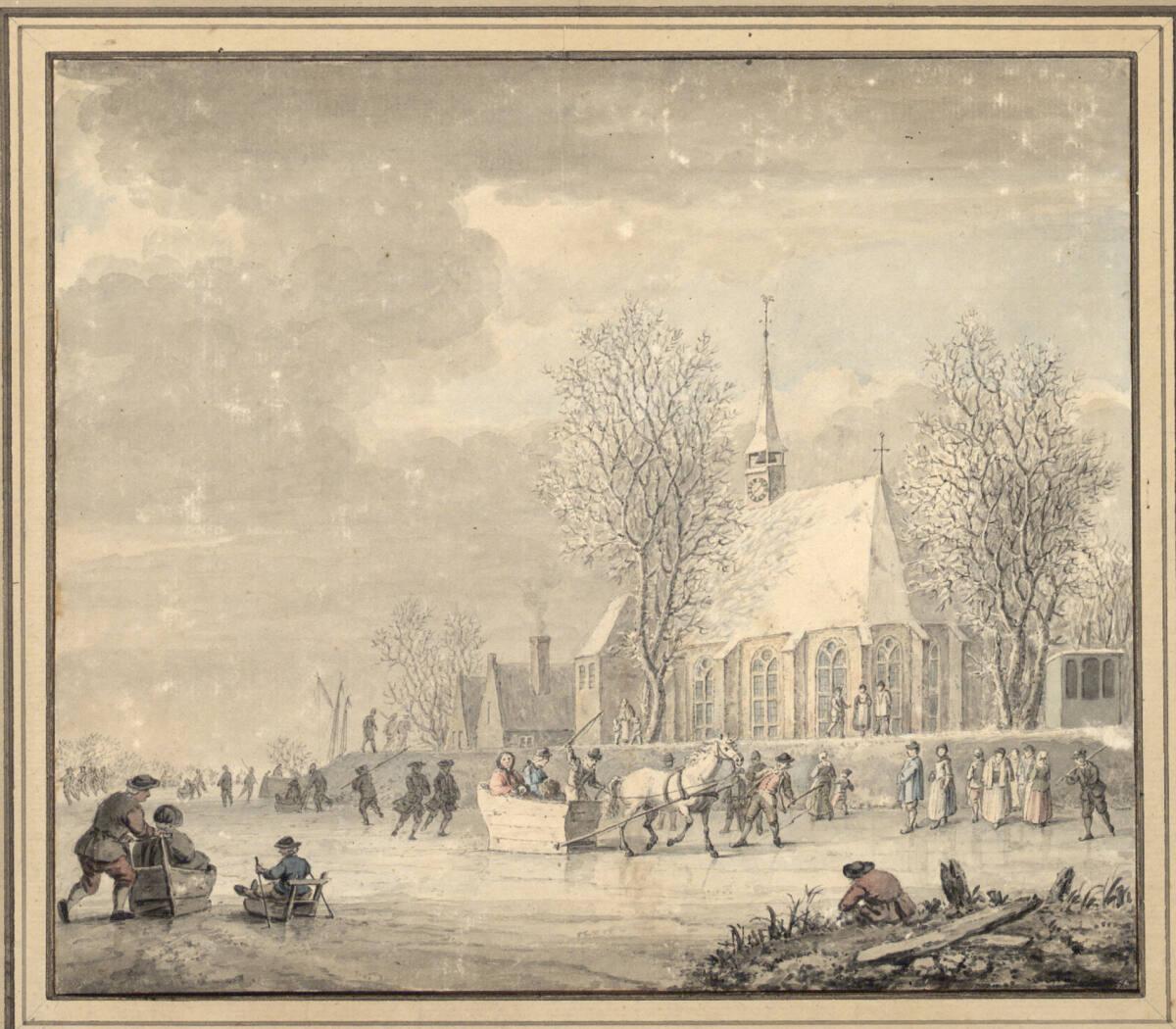 Anonym, Winterlandschaft mit Schlittschuhläufern und Pferdeschlitten, Inv. Nr.: 13423
