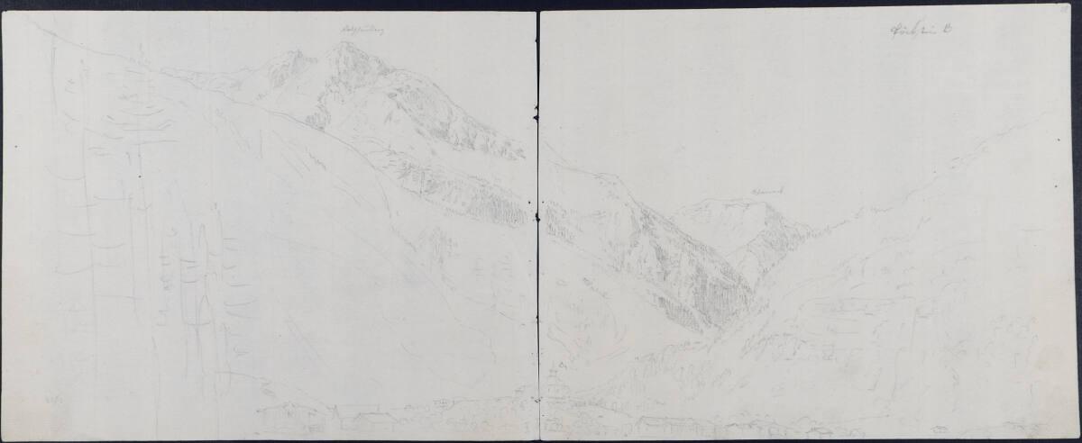 Carl Gauermann, Gasteiner Landschaftspanorama, Inv. Nr.: 42762/27v-28r