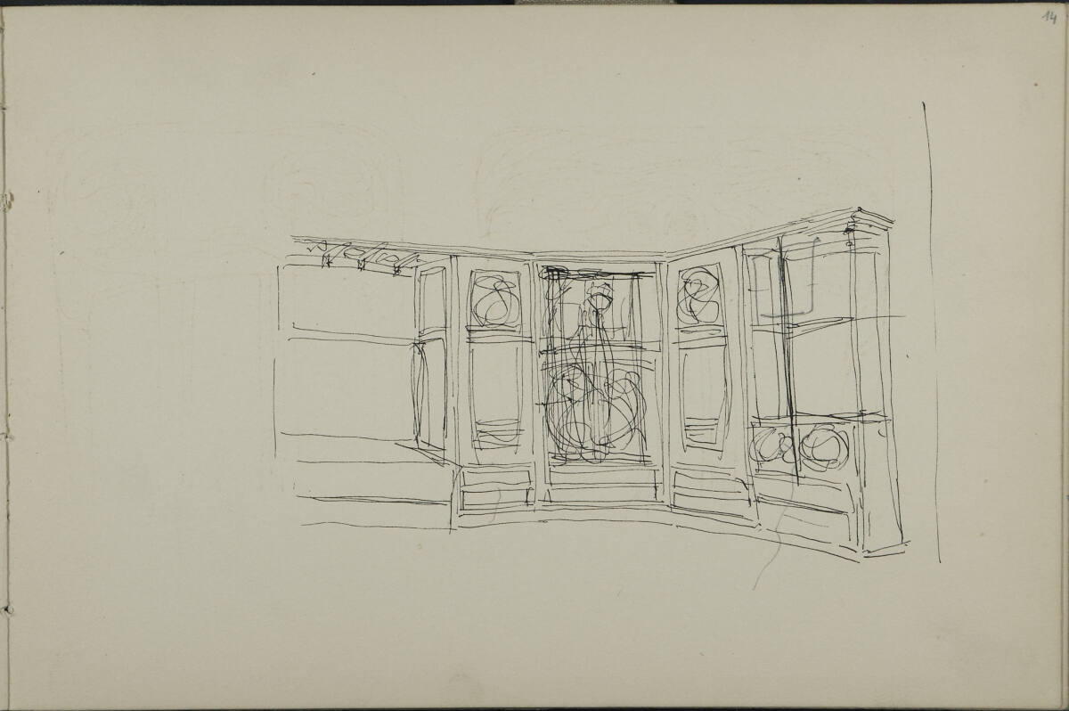 Skizze einer Vitrine, Leopold Bauer, 1899