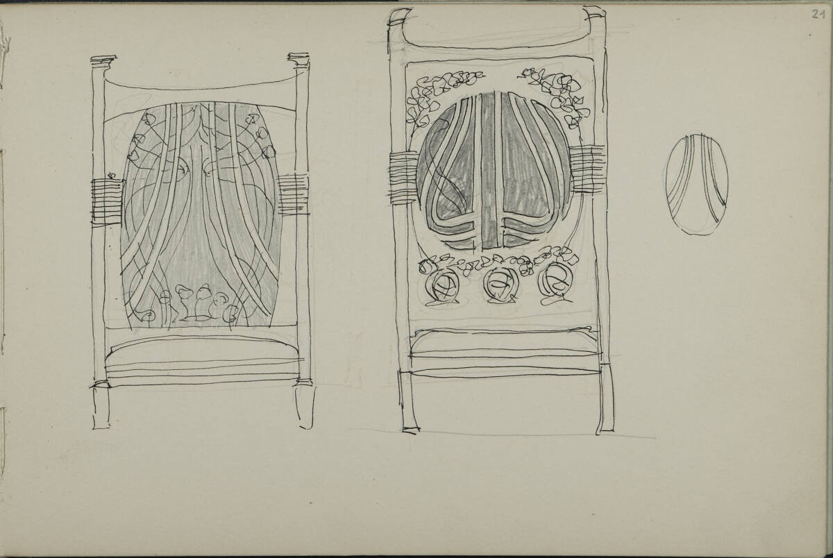 florale Ornamentstudien für Betten?, Leopold Bauer, 1899
