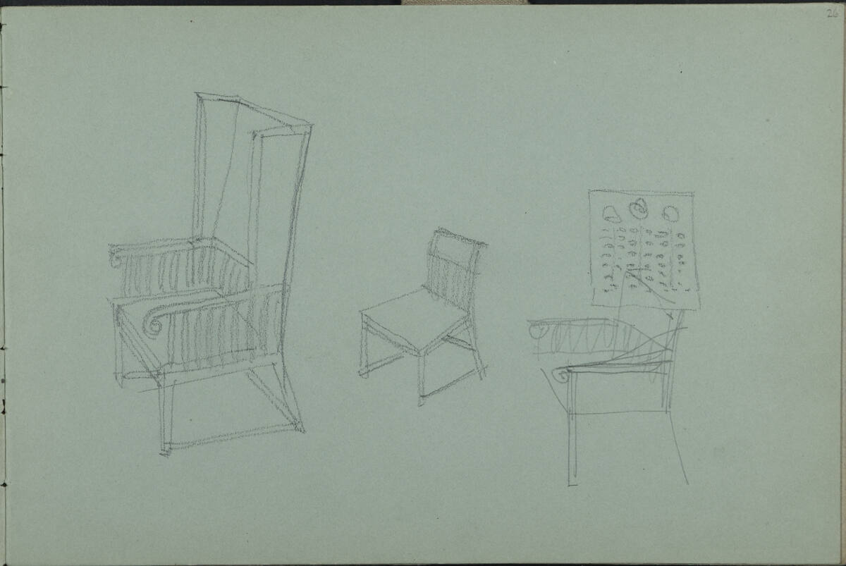 Skizze dreier Sessel, Leopold Bauer, 1900