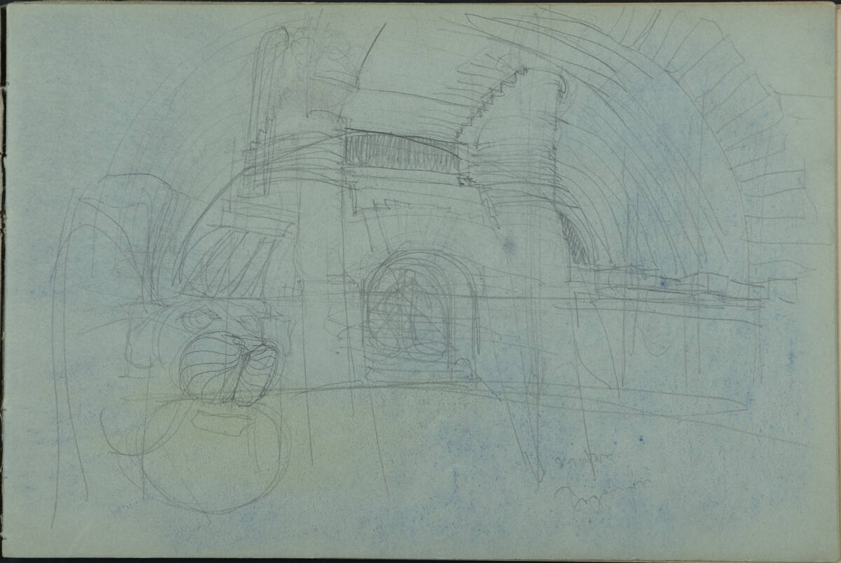 Architekturskizze (kopfstehend), Leopold Bauer, 1900