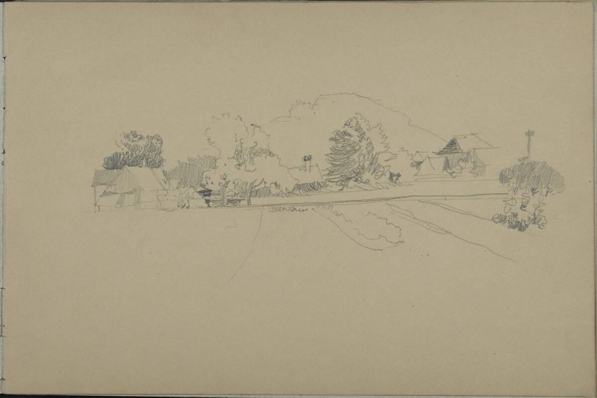 Ansicht eines Dorfes (kopfstehend), Leopold Bauer, 1900