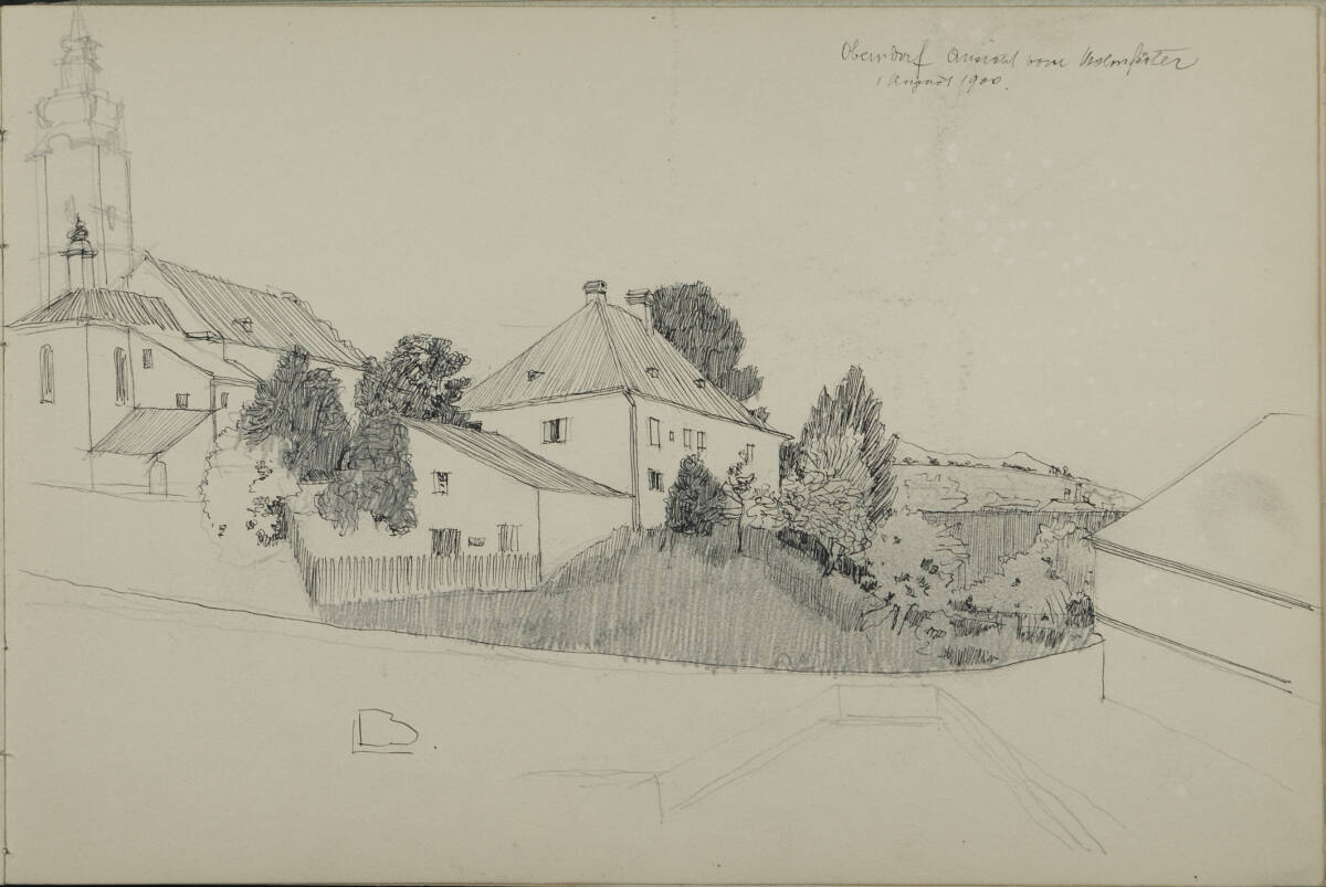 Ansicht von Oberndorf (im Skizzenbuch kopfstehend), Leopold Bauer, 1900-08-01