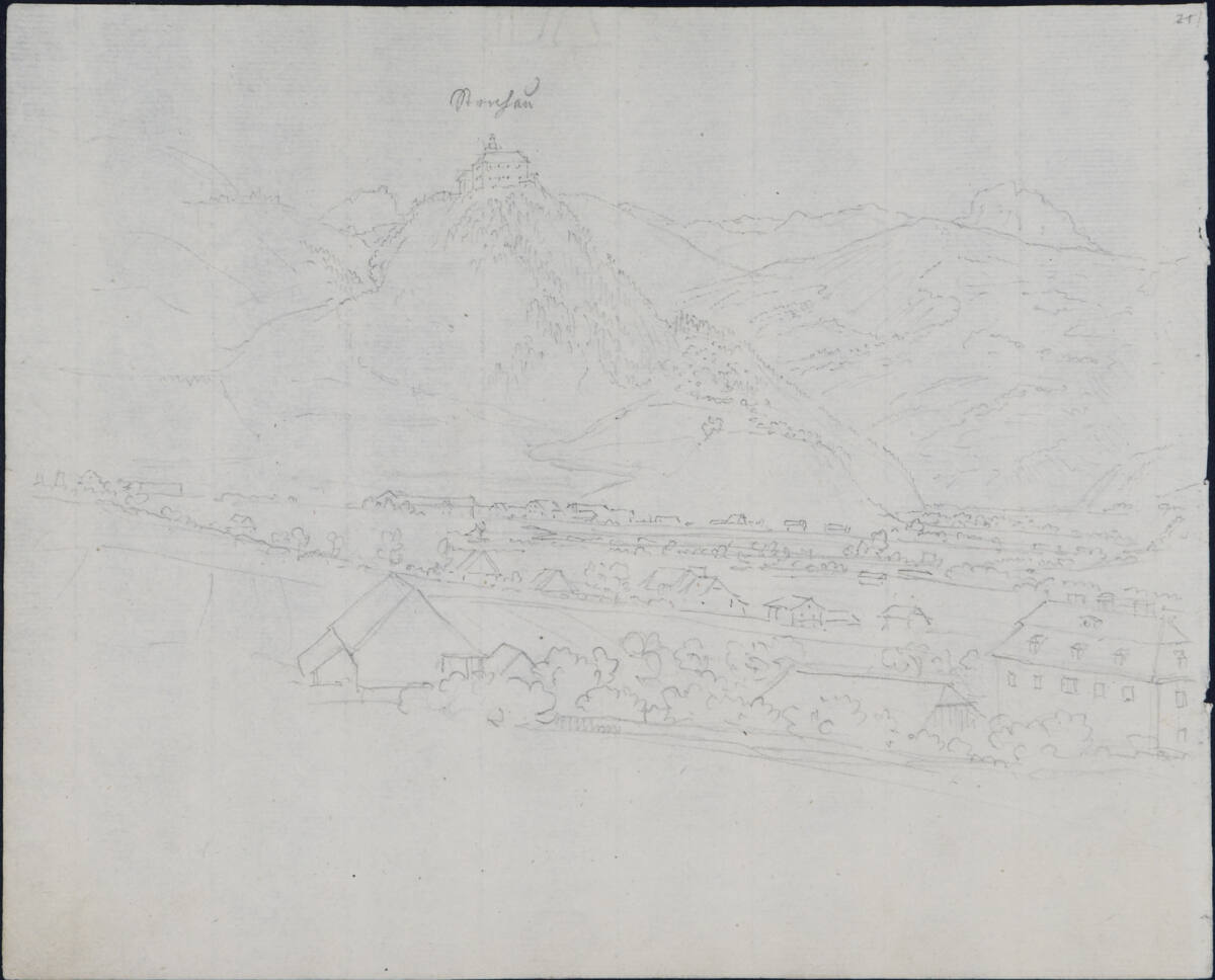 Landschaft um Lassing mit Burg Strechau, Carl Gauermann