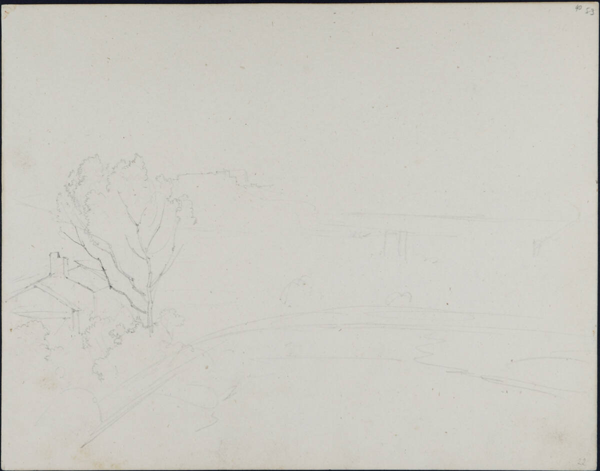 Grobe Landschaftsskizze mit Haus, Carl Gauermann