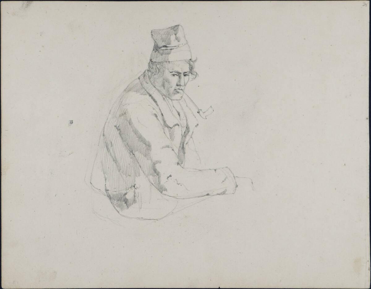Carl Gauermann, Sitzender mit Pfeife, Inv. Nr.: 42762/45v