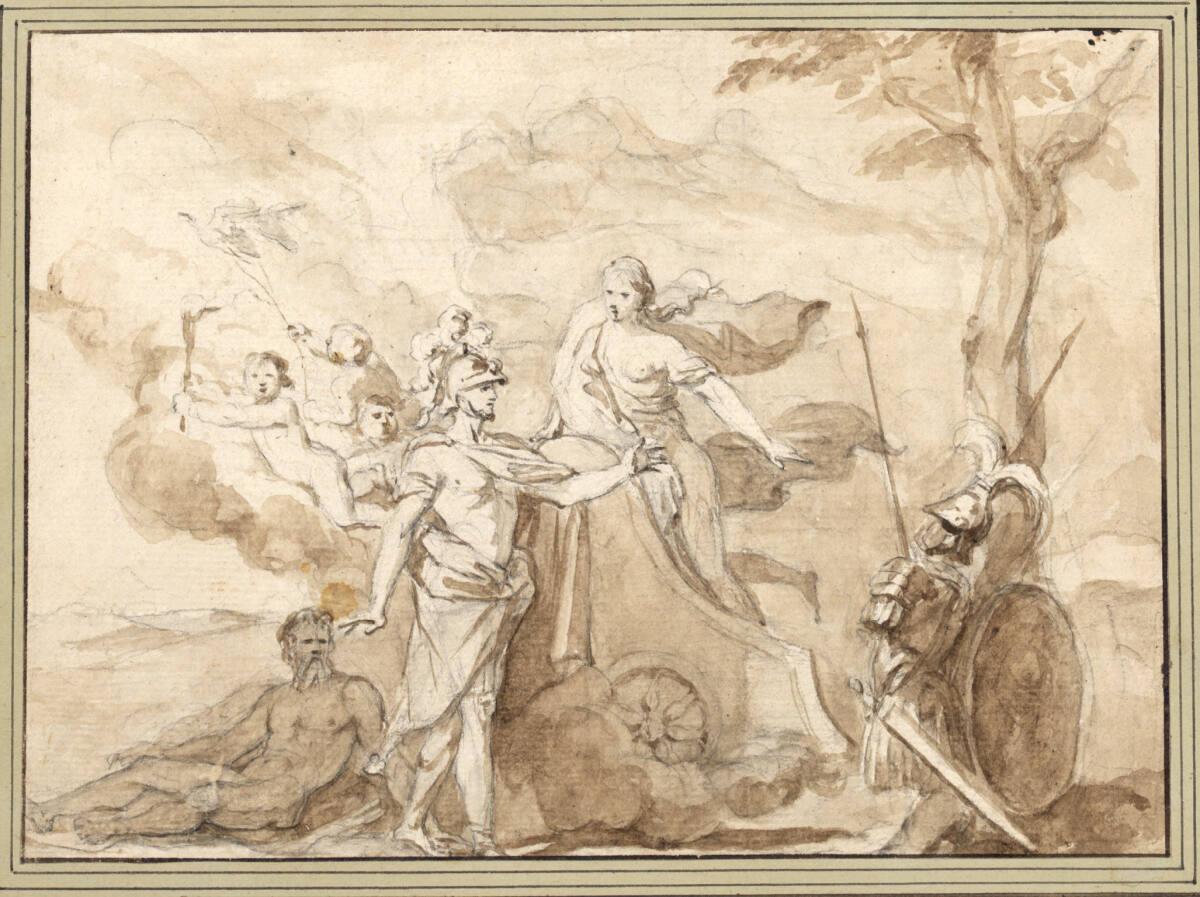 Anonym, Venus zeigt Aeneas die von Vulkan geschmiedeten Waffen (Vergil, Aeneis VIII, 608-625), …