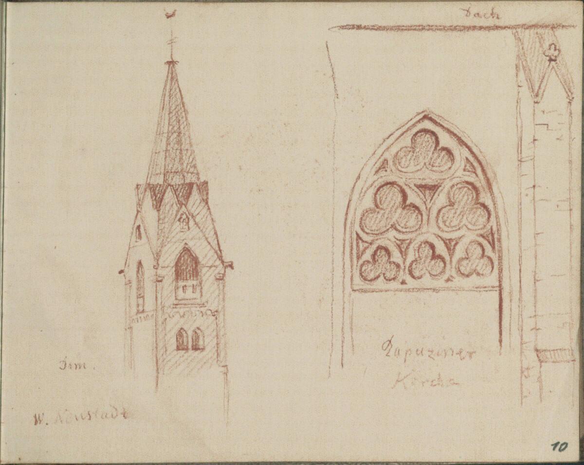 Blasius Höfel, Der Turm des Domes und Detail der Kapuzinerkirche in Wiener Neustadt, Inv. Nr.: …