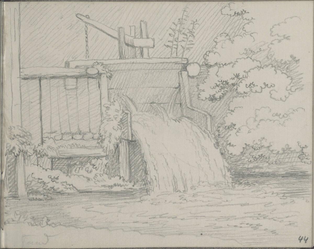 Blasius Höfel, Skizze einer Schleuse, Ramsau, Inv. Nr.: 35115/44r