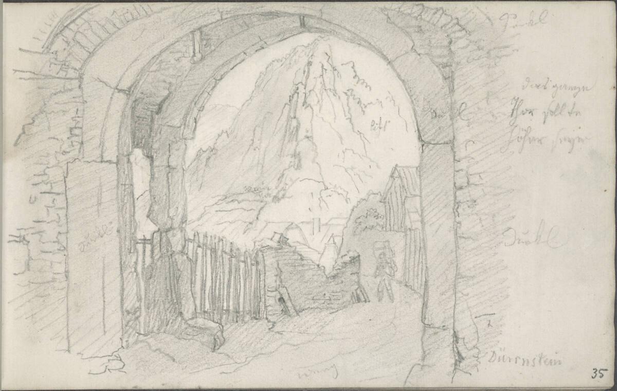 Blasius Höfel, Das Tor der Ruine Dürnstein (mit Farbangaben), Inv. Nr.: 35116/35