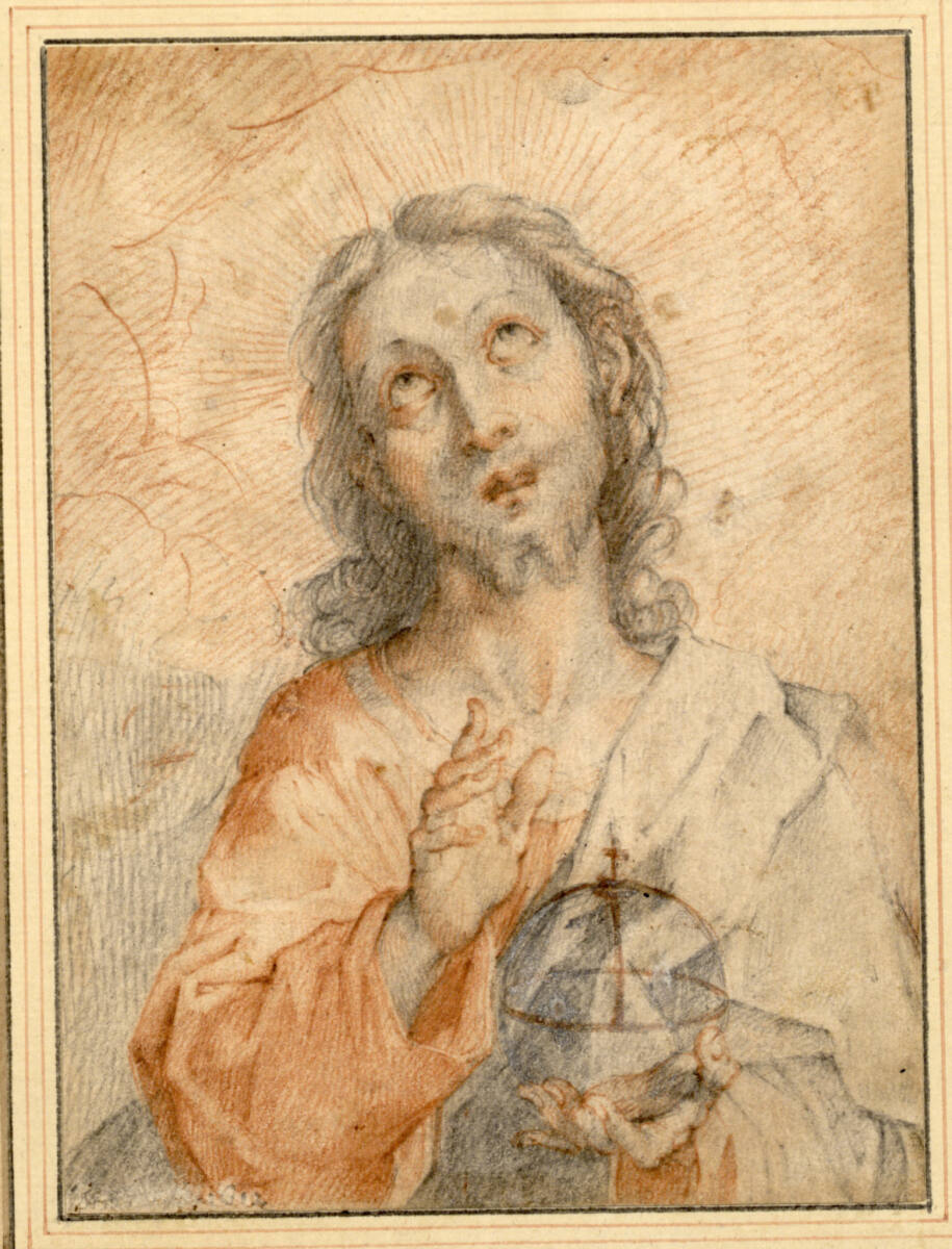 Christus in Halbfigur, die Weltkugel in der Linken, die Rechte segnend erhoben, RaffaelloVanni