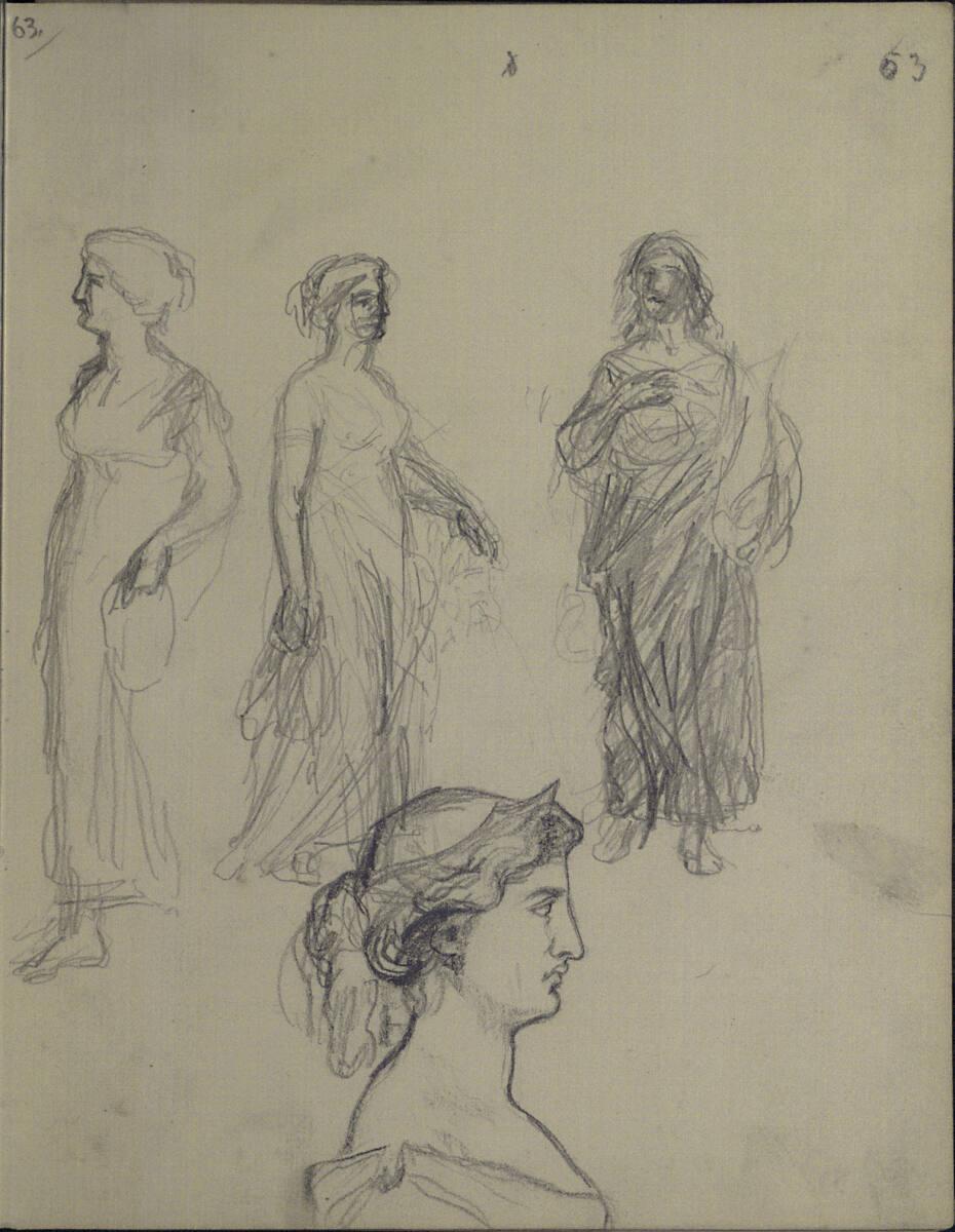 Teutwart Schmitson, Drei weibliche allegorische Figuren und Profil einer weiteren weiblichen Fi…