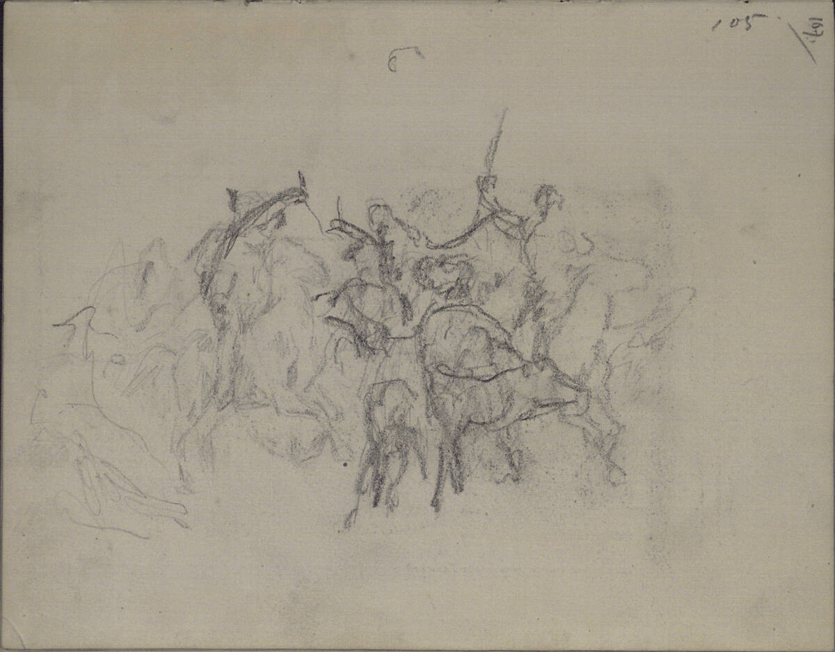 Reiter, die eine Gruppe von Rindern vorwärtstreiben, Teutwart Schmitson, 1858–1863