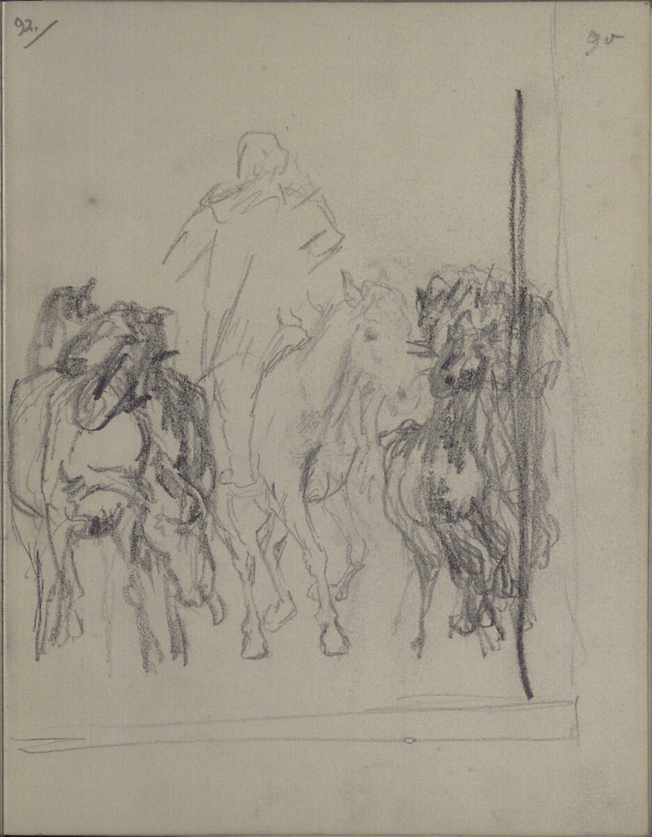 Gruppe von Pferden mit einem Reiter nach vorne, Teutwart Schmitson, 1858–1863
