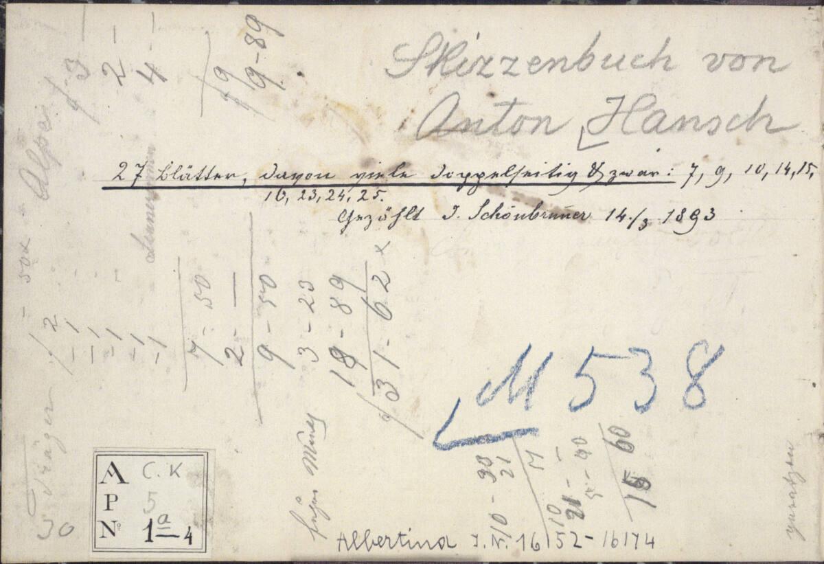 Anton Hansch, Notizen; Rechnungen, Inv. Nr.: 16152-74/Deckelinnenseite vorne