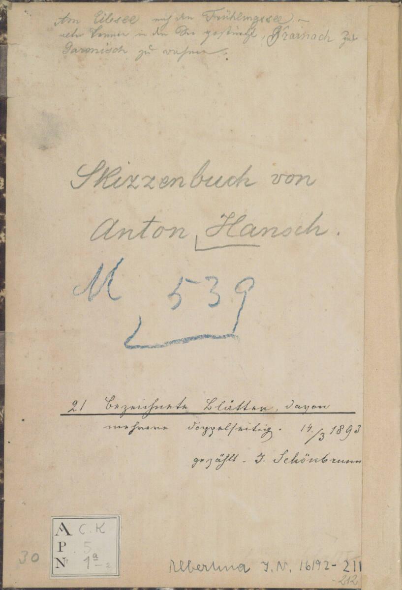 Anton Hansch, Notizen, Inv. Nr.: 16192-212/Deckelinnenseite vorne
