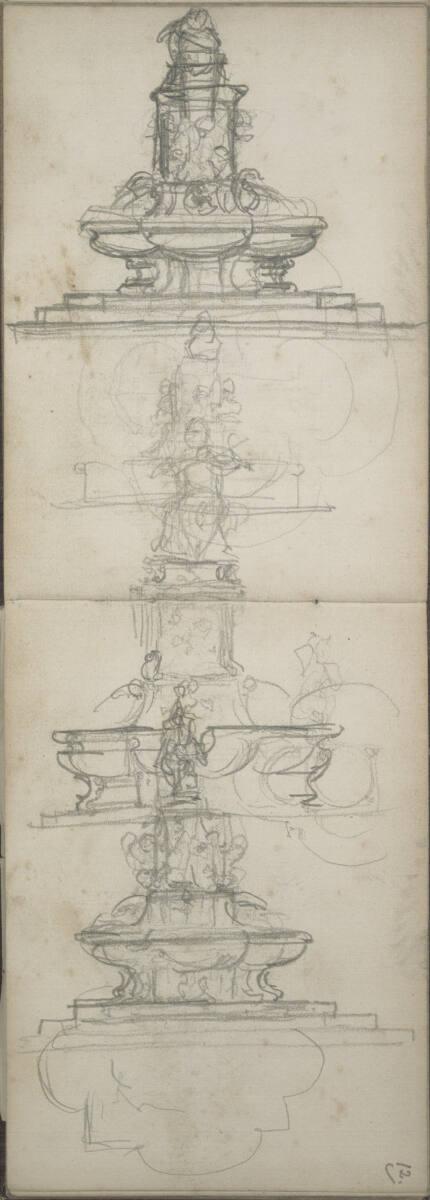 Emerich Alexius Swoboda, Verschiedene Skizzen eines figural gestalteten Brunnens, Inv. Nr.: 303…
