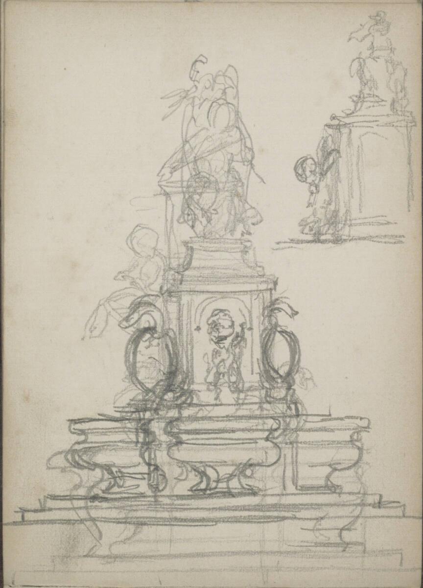 Emerich Alexius Swoboda, Verschiedene Skizzen eines figural gestalteten Brunnens, Inv. Nr.: 303…