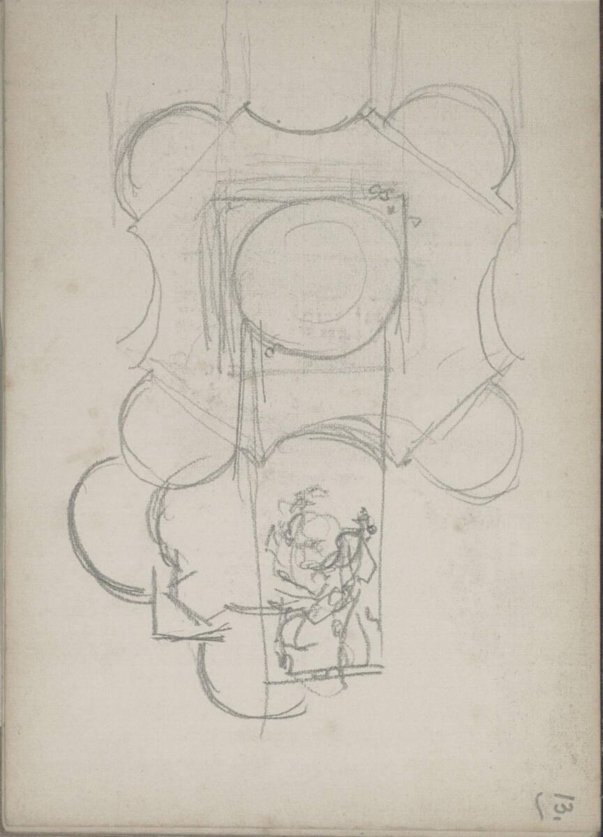 Emerich Alexius Swoboda, Grundriss des Brunnens der vorhergehenden Seiten; undeutliche Figurens…