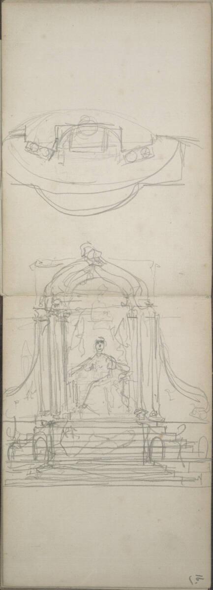 Emerich Alexius Swoboda, Skizze und Grundriss eines Denkmals mit thronender Figur, Inv. Nr.: 30…