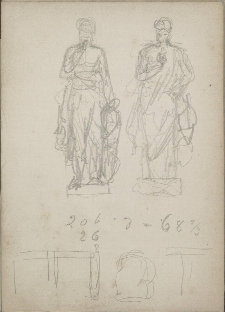 Emerich Alexius Swoboda, Figurenskizzen; Rechnung; Grundriss, Inv. Nr.: 30306/16v