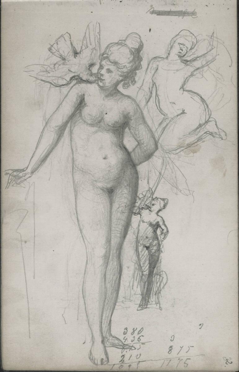 Emerich Alexius Swoboda, Verschiedene Figurenskizzen (Aphrodite); Rechnung, Inv. Nr.: 30303/2r