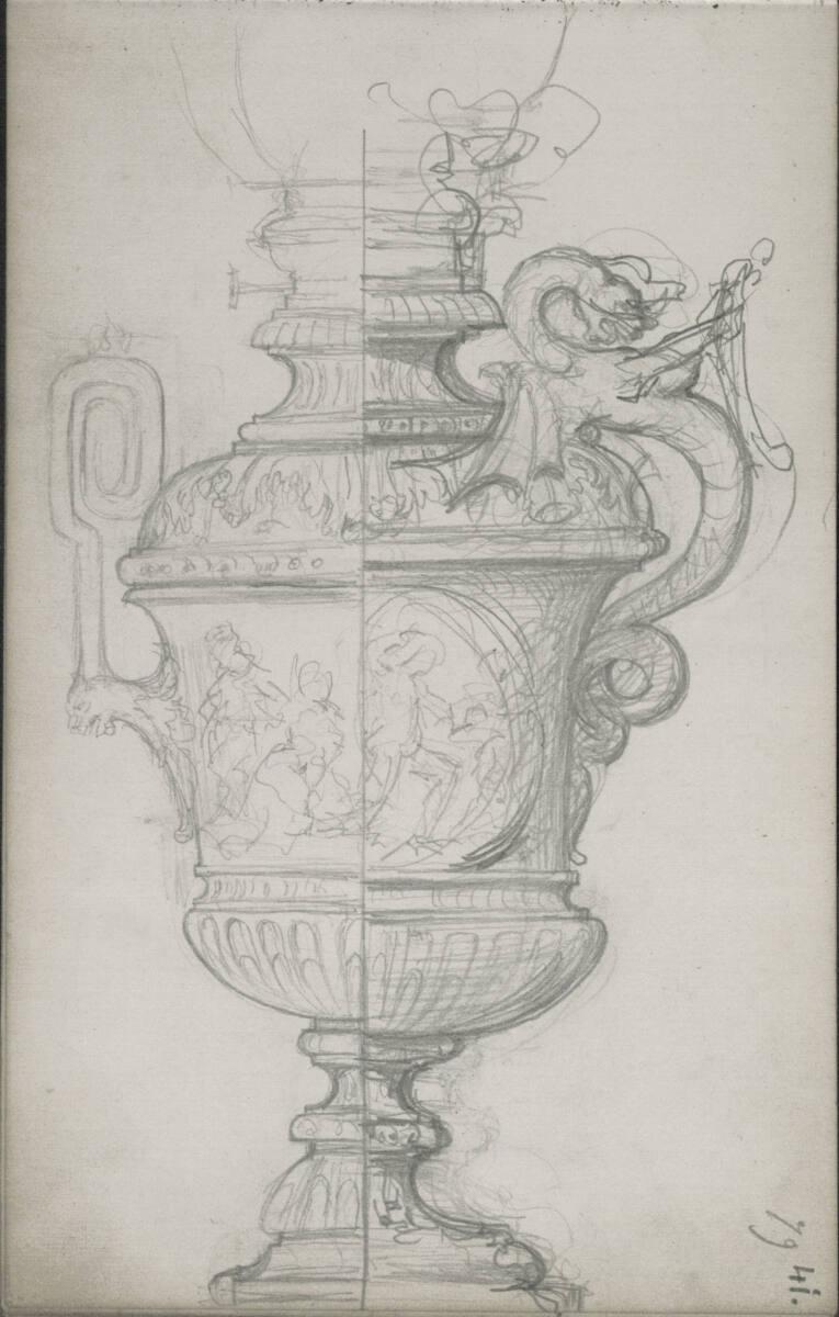Emerich Alexius Swoboda, Skizzen eines mit Figuren und Ranken geschmückten Gasleuchters, Inv. N…