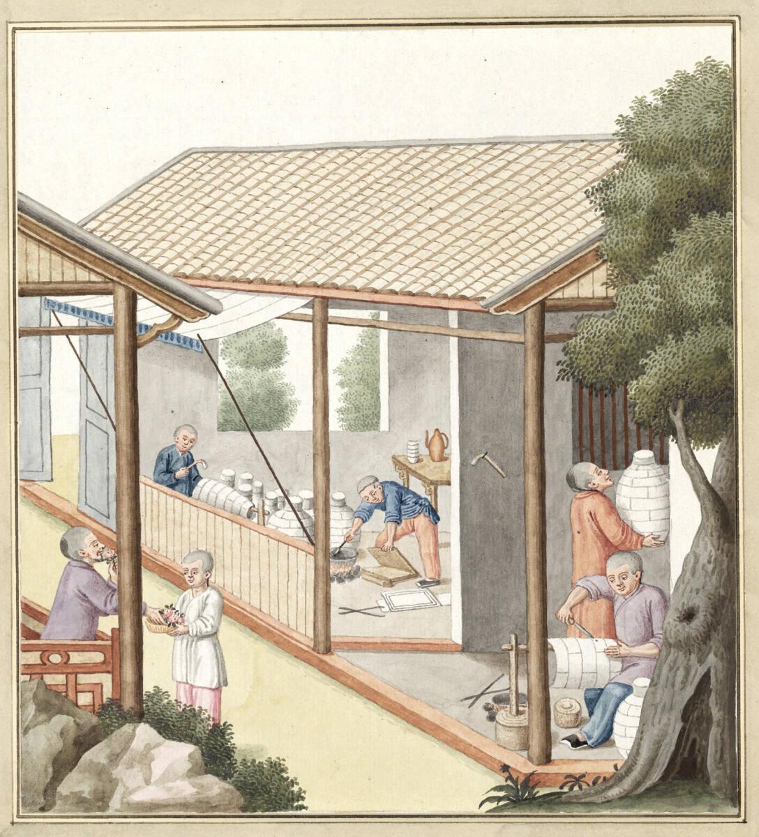 Anonym, Sechs Personen bei der Fabrikation großer Krüge, Inv. Nr.: 13824