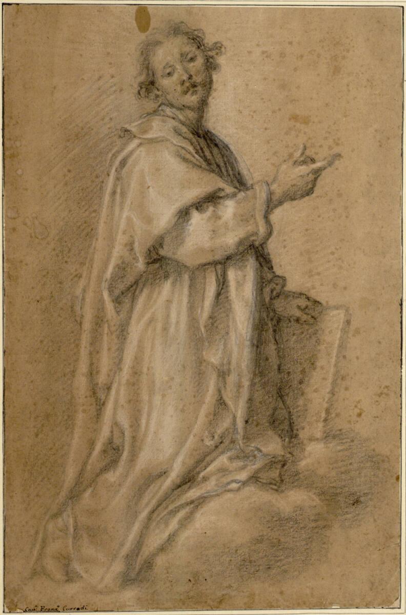 Francesco Curradi, Ein Heiliger nach rechts auf Wolken kniend, die Rechte deutend erhoben, die …