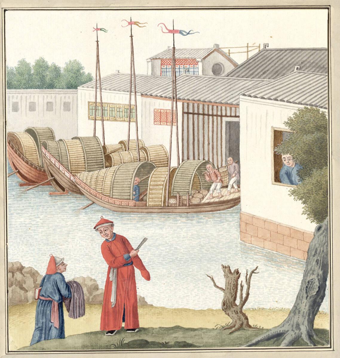 Anonym, Verfrachtung der Ware auf drei Boote, Inv. Nr.: 13846