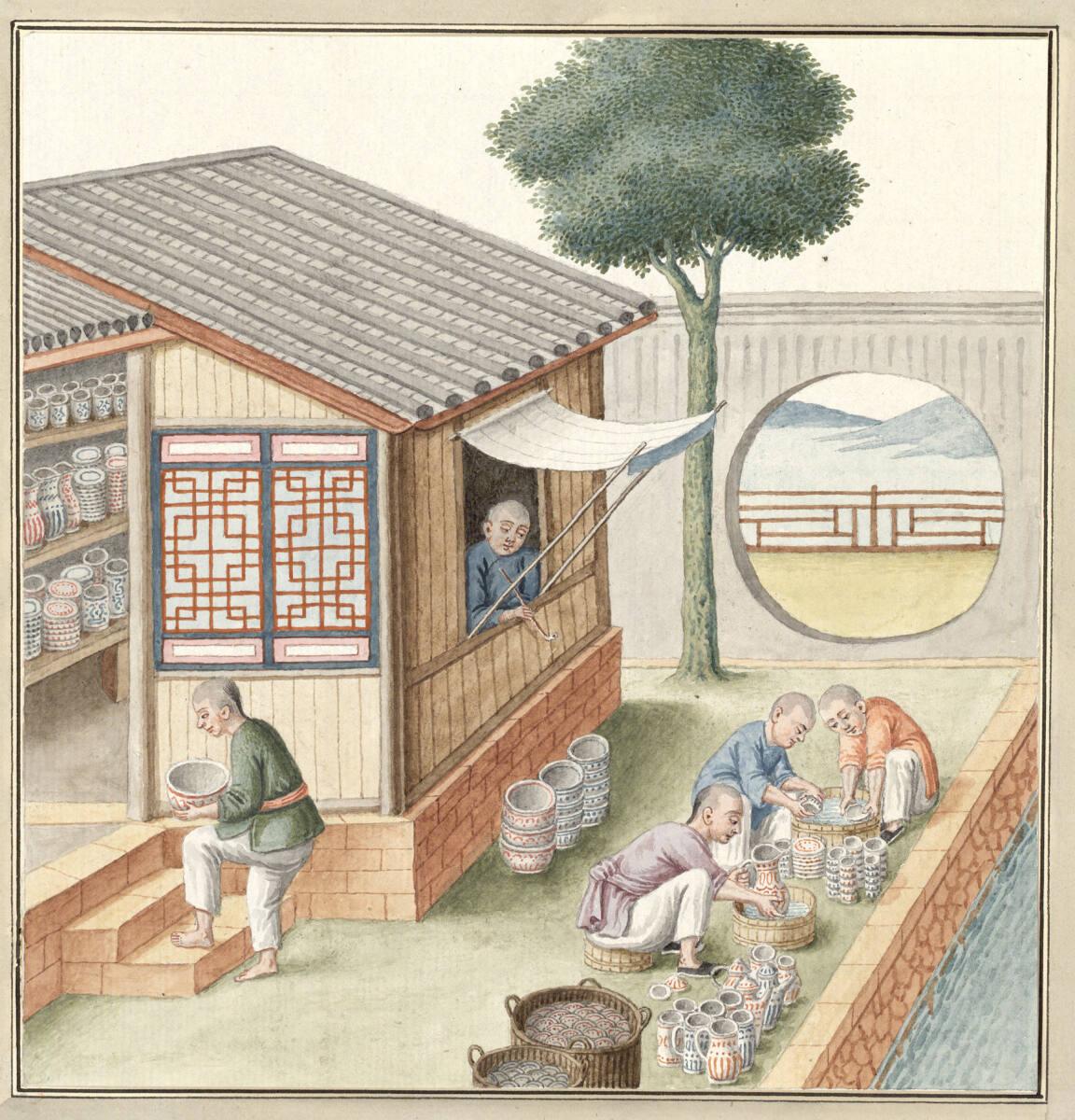 Anonym, Säuberung der bereits bemalten Ware im Wasser, Inv. Nr.: 13847