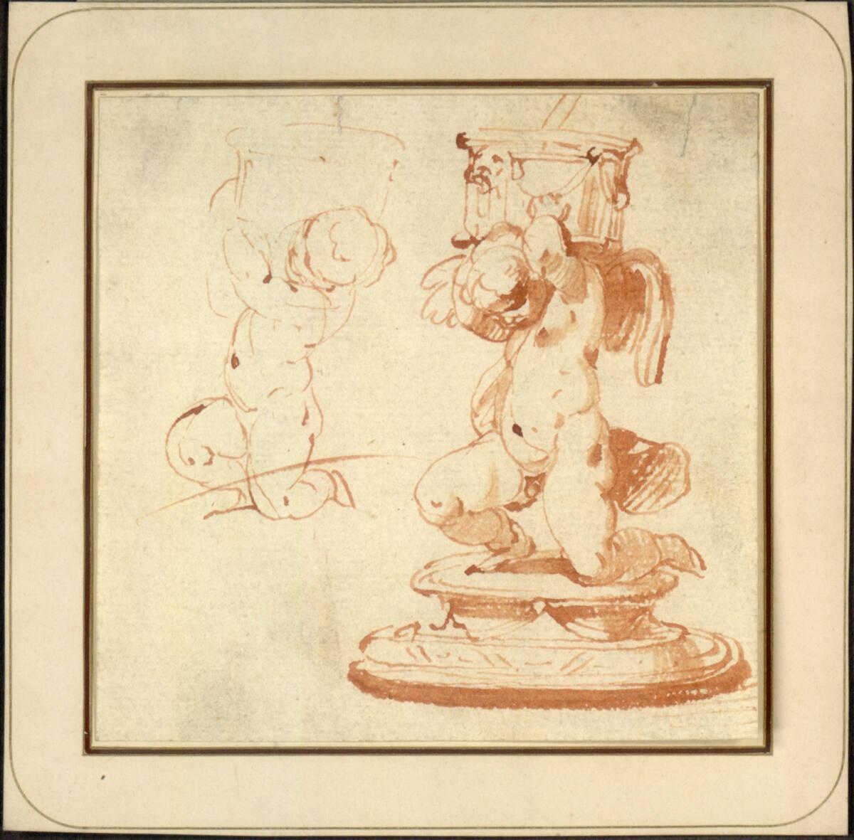 Anonym, Entwurf für ein Tintenfass (?): Putto als Träger, Inv. Nr.: 43826