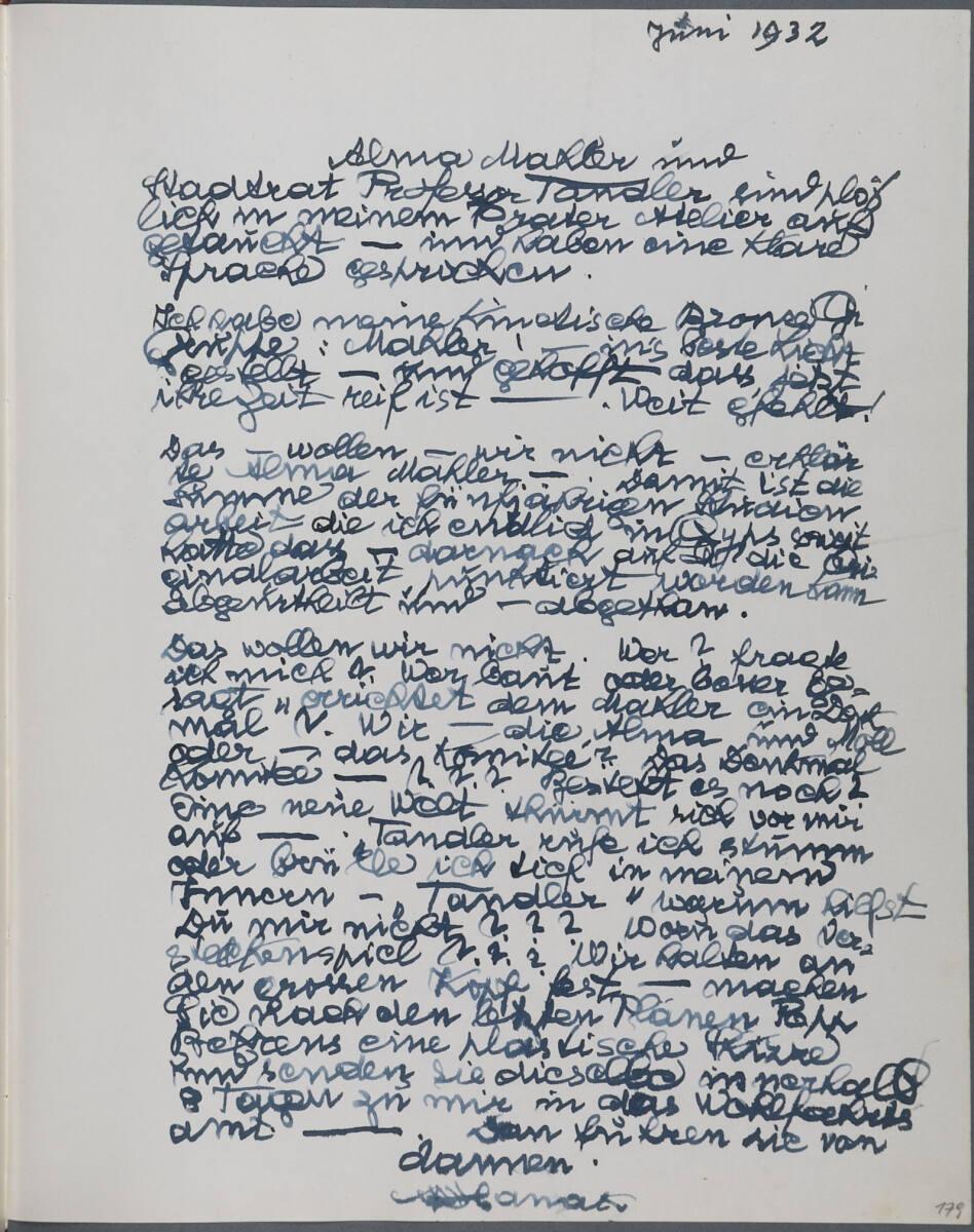 Anton Hanak, Tagebucheintrag, Inv. Nr.: 36080/4/179