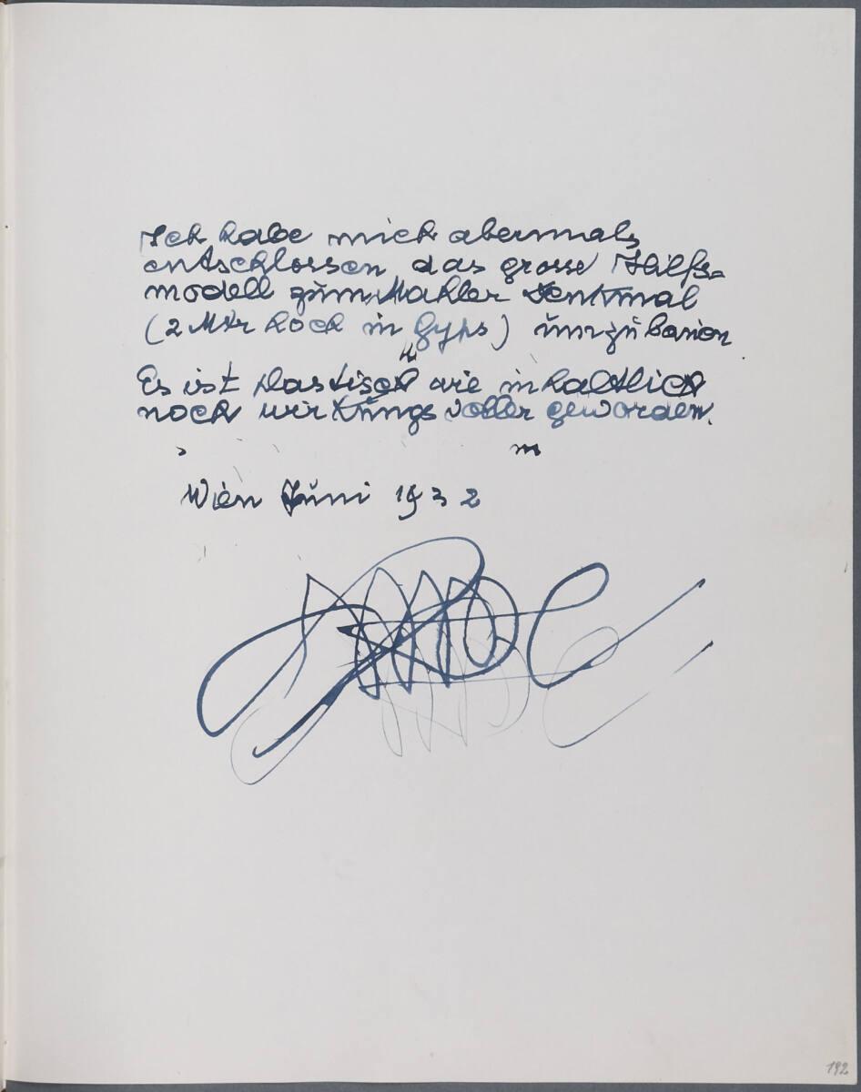 Anton Hanak, Tagebucheintrag, Inv. Nr.: 36080/4/192