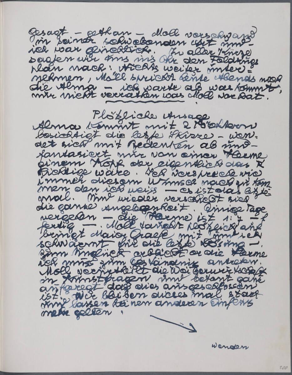 Anton Hanak, Tagebucheintrag, Inv. Nr.: 36080/4/200