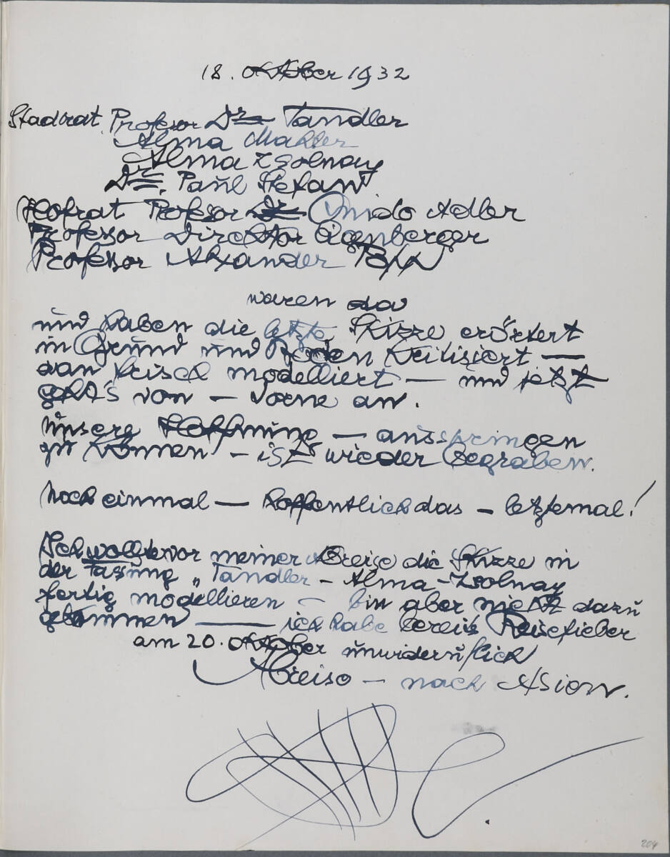 Tagebucheintrag, Anton Hanak