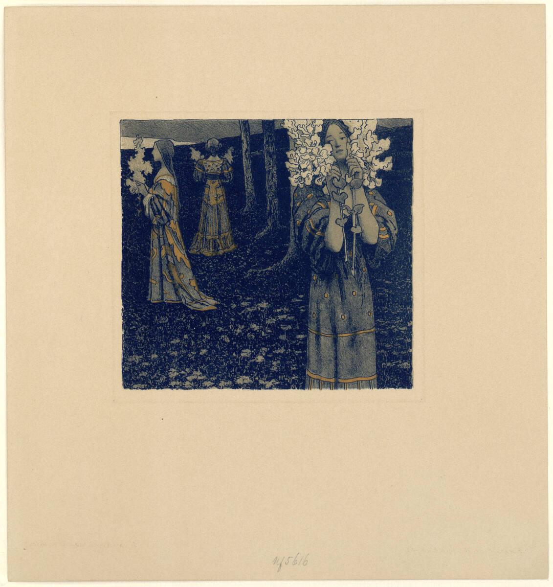 Maximilian Lenz, Drei blütenhaltende junge Frauen im Park, Inv. Nr.: DGNF5616