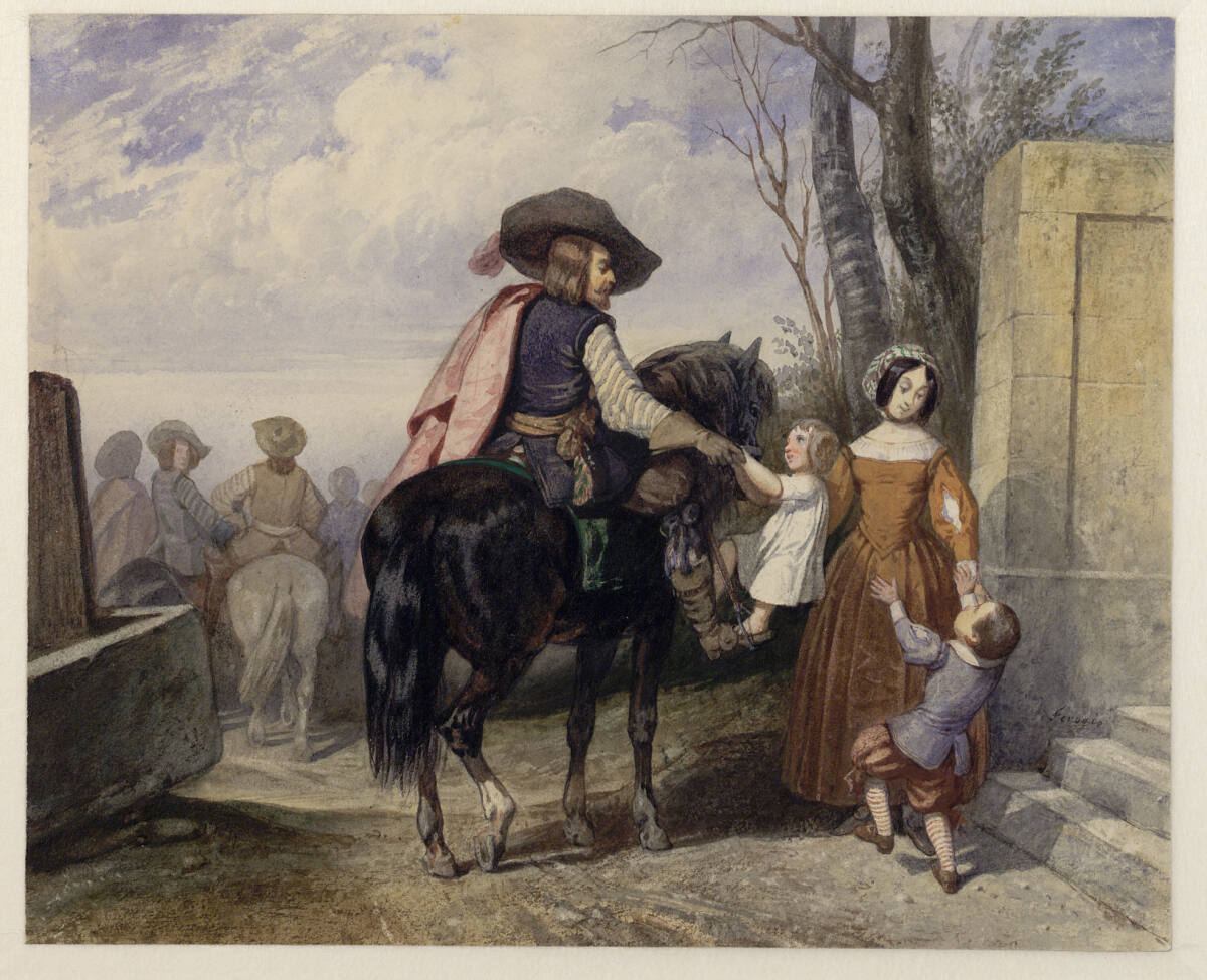 Ein Soldat zu Pferd nimmt Abschied von seiner Familie, Fortuné Ferogio