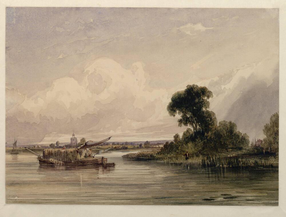 John William Edge, Flusslandschaft mit einer Heuzille, Inv. Nr.: 14158